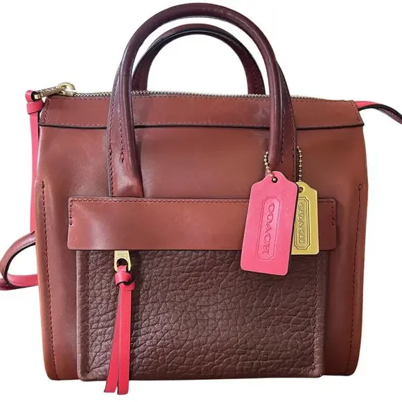 Coach Mini Bleeker Riley Carry All Leather Purse with Coral Accents Crossbody - Picture 1 of 13